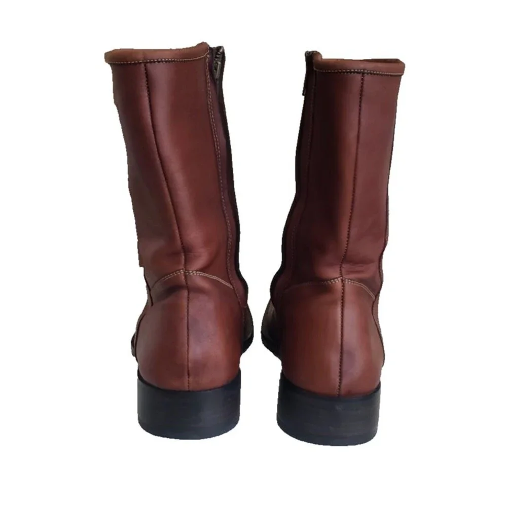 Cole Haan Maurice C06704 Mens 11.5 Brown Leather Side Zip Moto Biker Boots Chunk